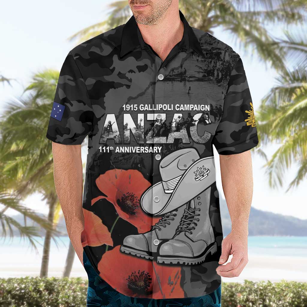 Australia 1915 Gallipoli ANZAC Hawaiian Shirt 111th Anniversary Army Boots And Slouch Hat