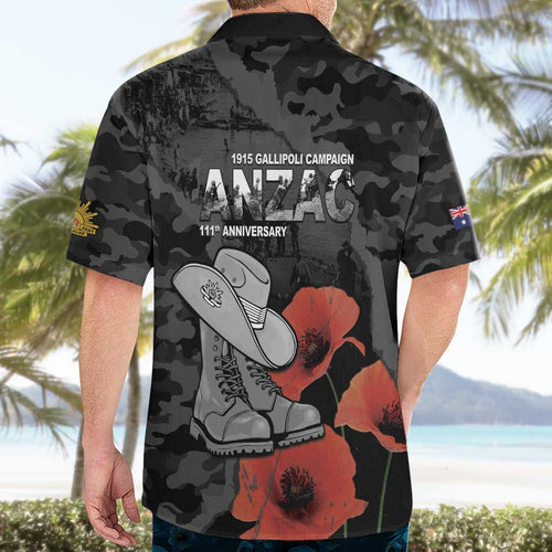 Australia 1915 Gallipoli ANZAC Hawaiian Shirt 111th Anniversary Army Boots And Slouch Hat
