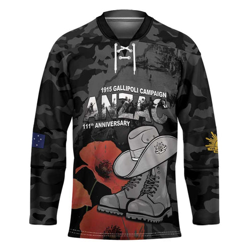 Australia 1915 Gallipoli ANZAC Hockey Jersey 111th Anniversary Army Boots And Slouch Hat