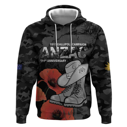 Australia 1915 Gallipoli ANZAC Hoodie 111th Anniversary Army Boots And Slouch Hat