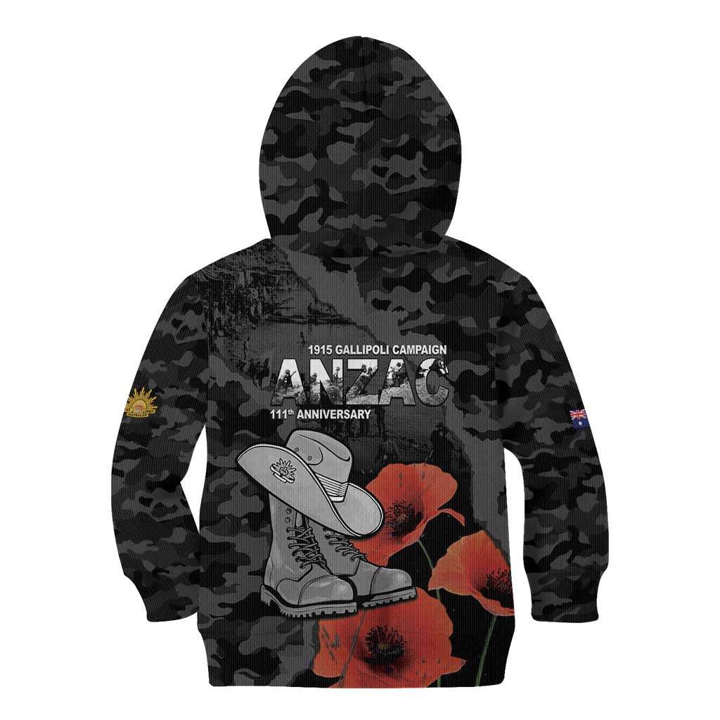 Australia 1915 Gallipoli ANZAC Kid Hoodie 111th Anniversary Army Boots And Slouch Hat