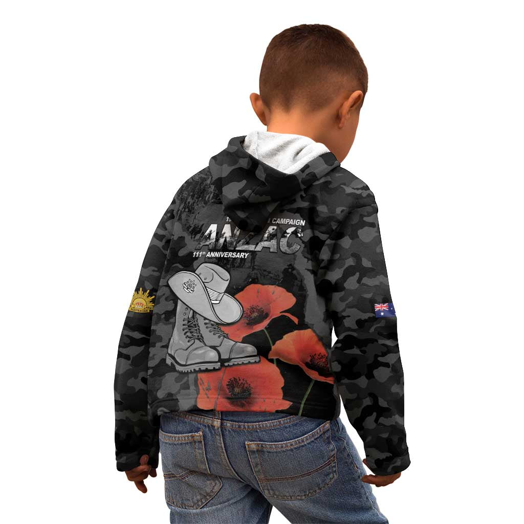 Australia 1915 Gallipoli ANZAC Kid Hoodie 111th Anniversary Army Boots And Slouch Hat