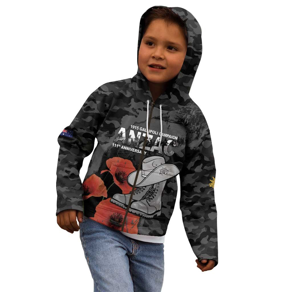 Australia 1915 Gallipoli ANZAC Kid Hoodie 111th Anniversary Army Boots And Slouch Hat
