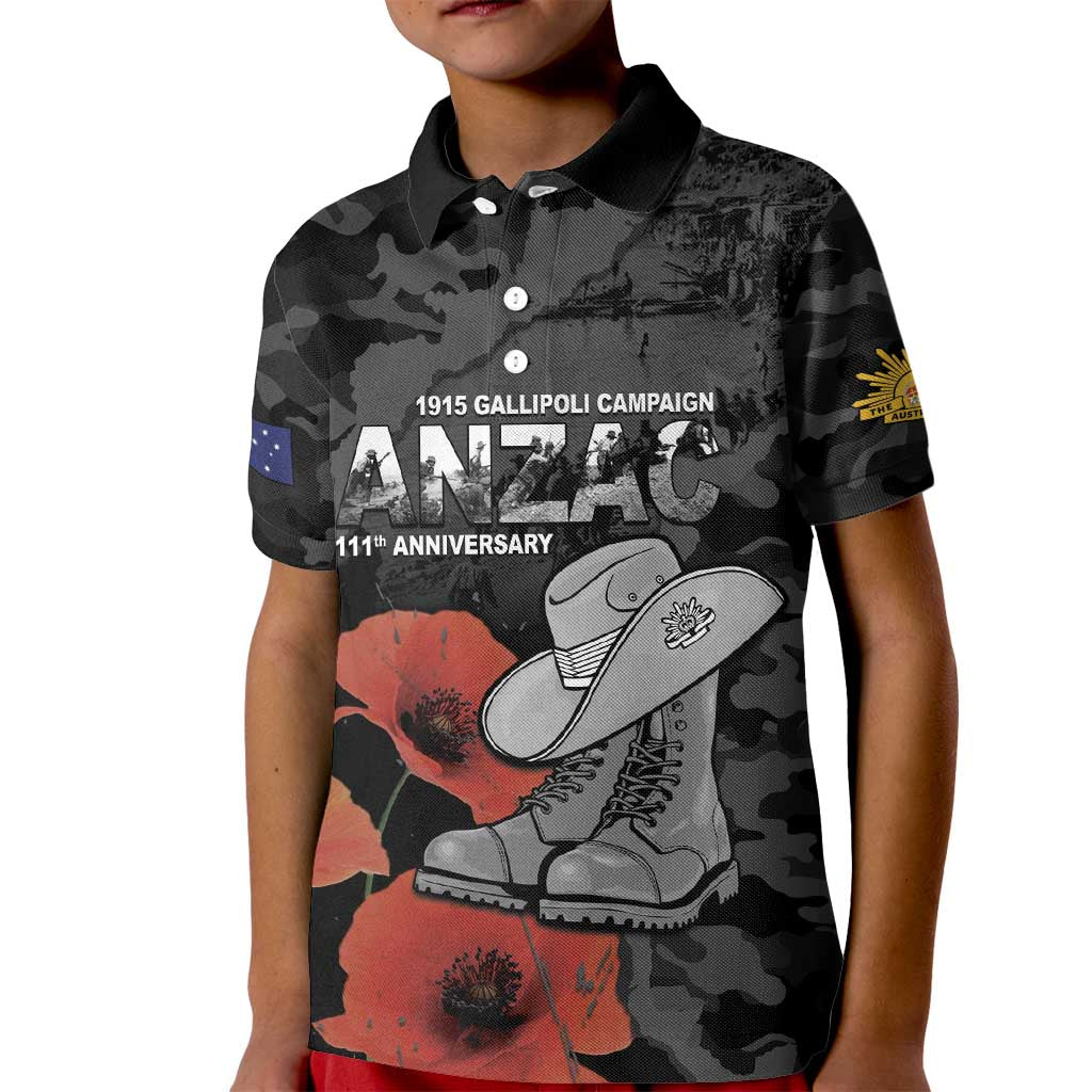 Australia 1915 Gallipoli ANZAC Kid Polo Shirt 111th Anniversary Army Boots And Slouch Hat