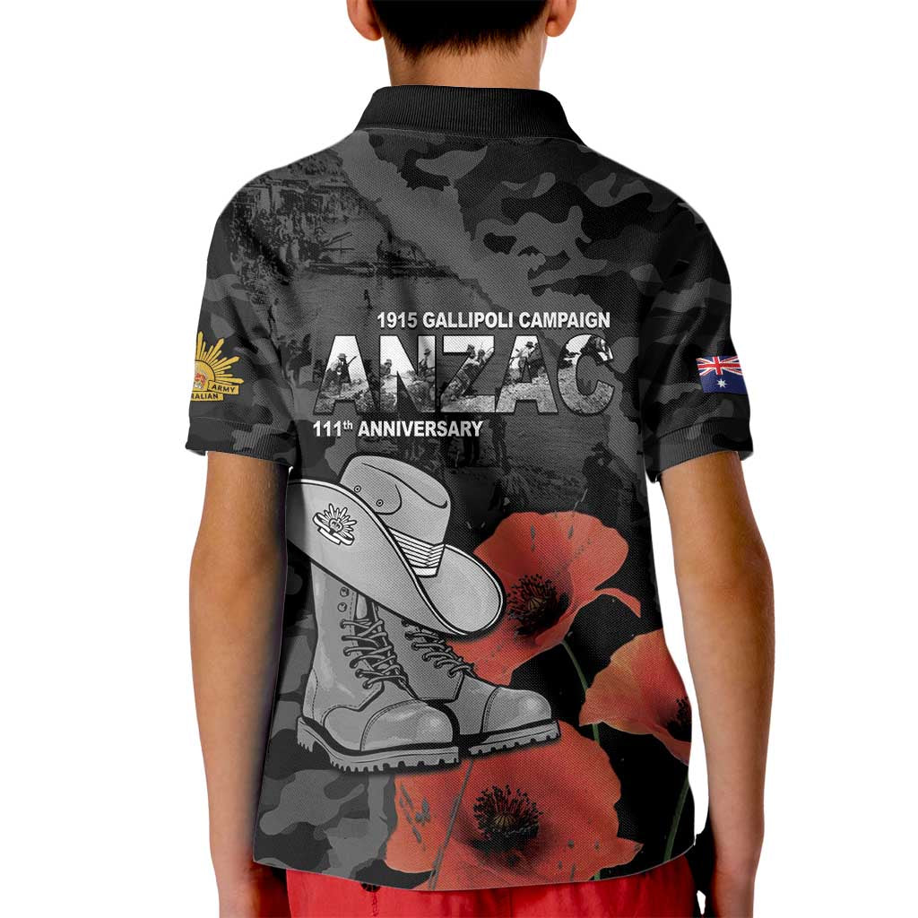 Australia 1915 Gallipoli ANZAC Kid Polo Shirt 111th Anniversary Army Boots And Slouch Hat