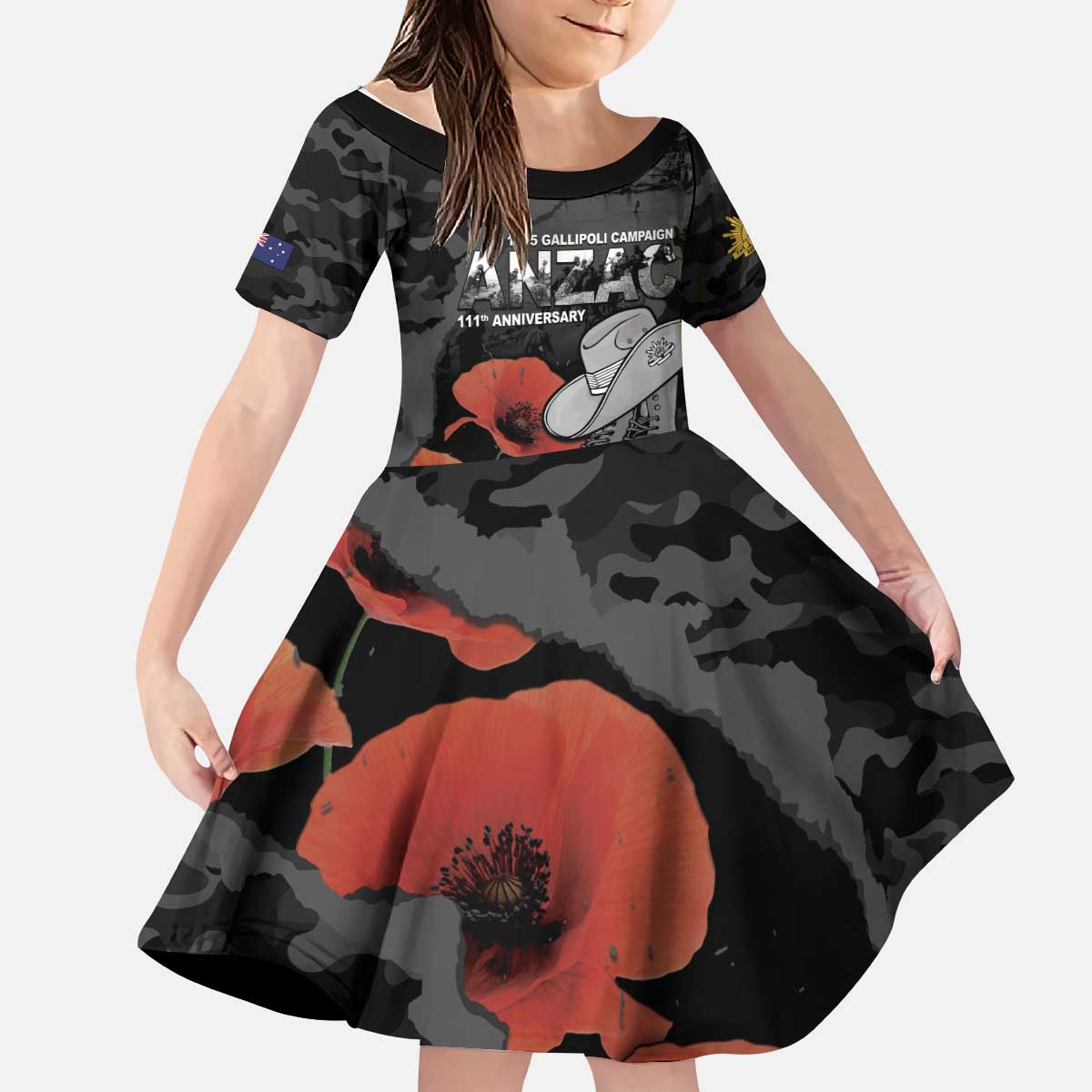 Australia 1915 Gallipoli ANZAC Kid Short Sleeve Dress 111th Anniversary Army Boots And Slouch Hat
