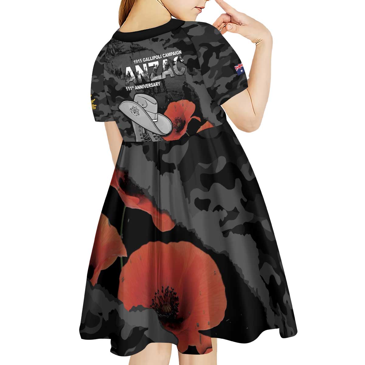 Australia 1915 Gallipoli ANZAC Kid Short Sleeve Dress 111th Anniversary Army Boots And Slouch Hat