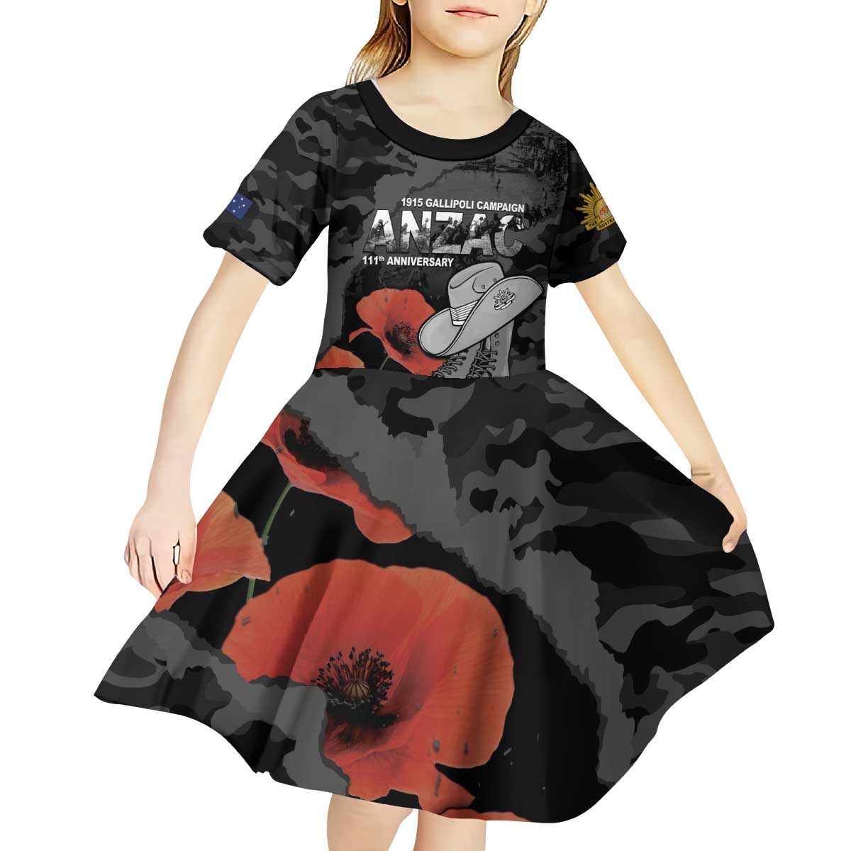 Australia 1915 Gallipoli ANZAC Kid Short Sleeve Dress 111th Anniversary Army Boots And Slouch Hat