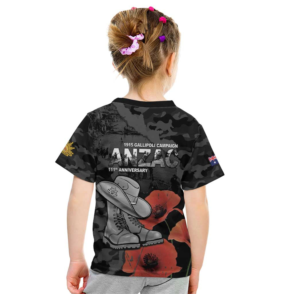 Australia 1915 Gallipoli ANZAC Kid T Shirt 111th Anniversary Army Boots And Slouch Hat