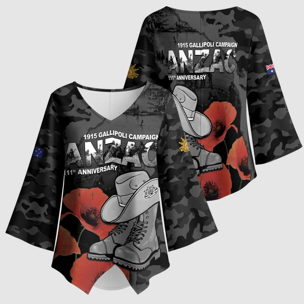 Australia 1915 Gallipoli ANZAC Kimono Sleeve Blouse 111th Anniversary Army Boots And Slouch Hat
