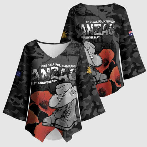 Australia 1915 Gallipoli ANZAC Kimono Sleeve Blouse 111th Anniversary Army Boots And Slouch Hat