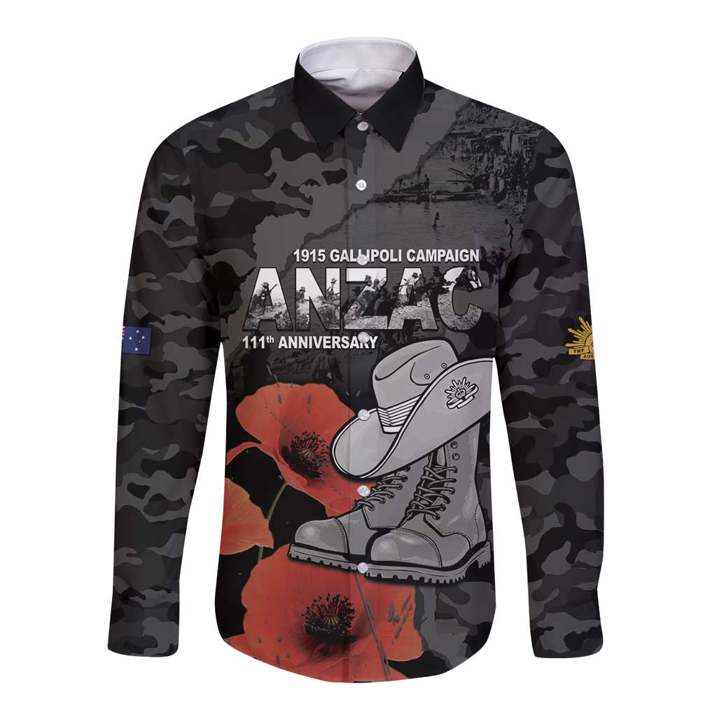 Australia 1915 Gallipoli ANZAC Long Sleeve Button Shirt 111th Anniversary Army Boots And Slouch Hat