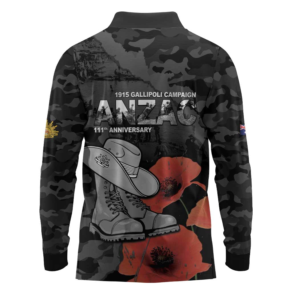 Australia 1915 Gallipoli ANZAC Long Sleeve Polo Shirt 111th Anniversary Army Boots And Slouch Hat