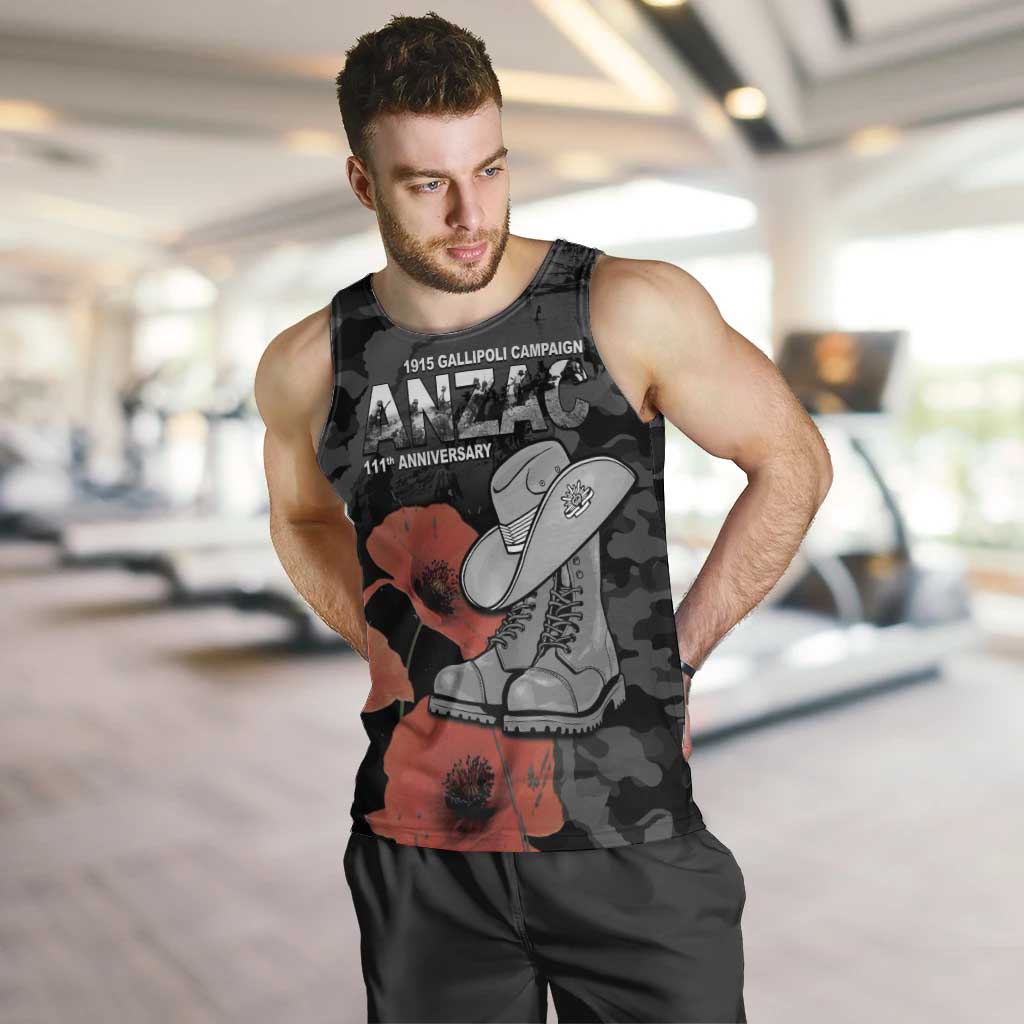 Australia 1915 Gallipoli ANZAC Men Tank Top 111th Anniversary Army Boots And Slouch Hat