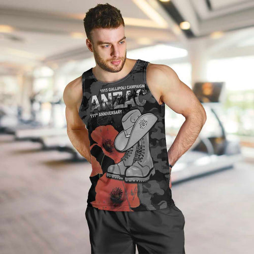 Australia 1915 Gallipoli ANZAC Men Tank Top 111th Anniversary Army Boots And Slouch Hat