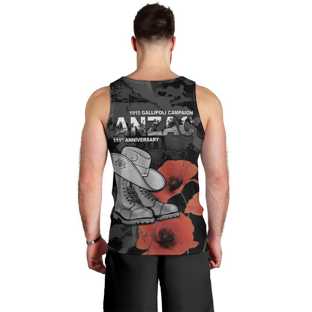 Australia 1915 Gallipoli ANZAC Men Tank Top 111th Anniversary Army Boots And Slouch Hat