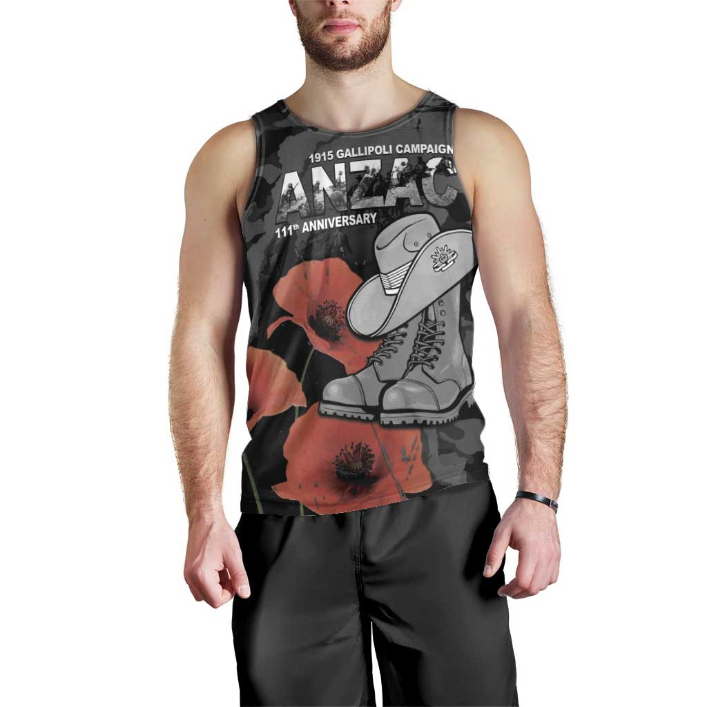Australia 1915 Gallipoli ANZAC Men Tank Top 111th Anniversary Army Boots And Slouch Hat