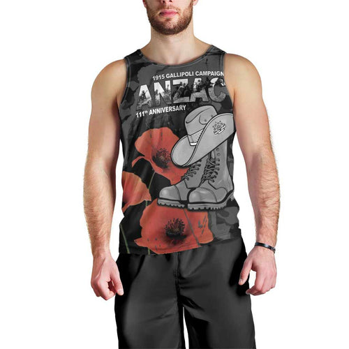 Australia 1915 Gallipoli ANZAC Men Tank Top 111th Anniversary Army Boots And Slouch Hat