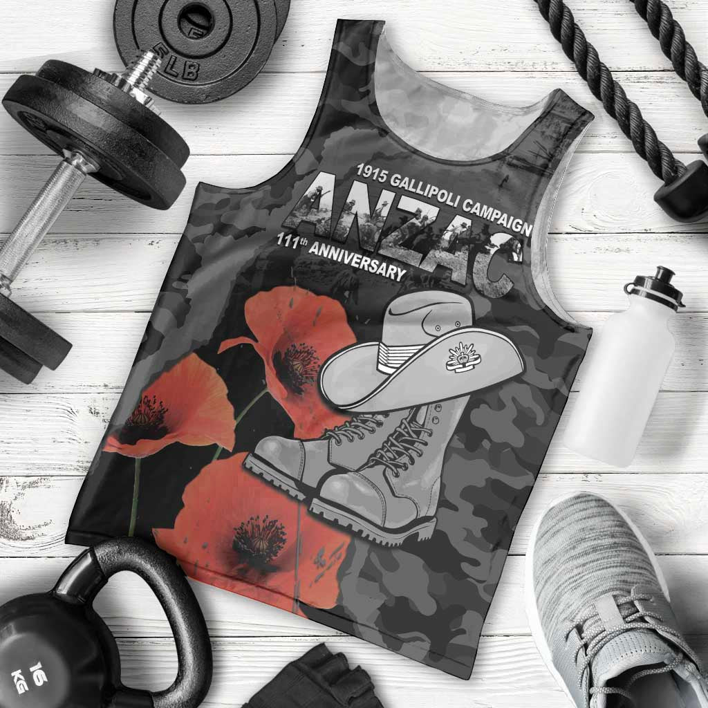Australia 1915 Gallipoli ANZAC Men Tank Top 111th Anniversary Army Boots And Slouch Hat