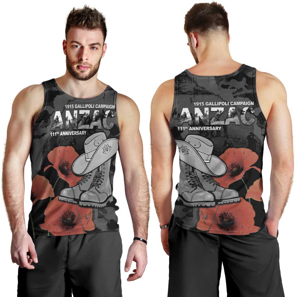 Australia 1915 Gallipoli ANZAC Men Tank Top 111th Anniversary Army Boots And Slouch Hat