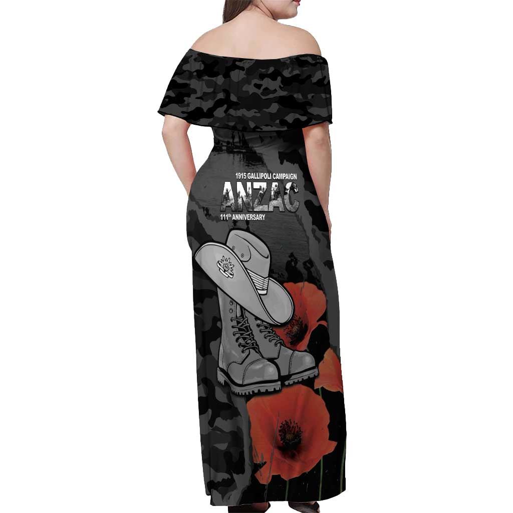 Australia 1915 Gallipoli ANZAC Off Shoulder Maxi Dress 111th Anniversary Army Boots And Slouch Hat