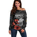 Australia 1915 Gallipoli ANZAC Off Shoulder Sweater 111th Anniversary Army Boots And Slouch Hat