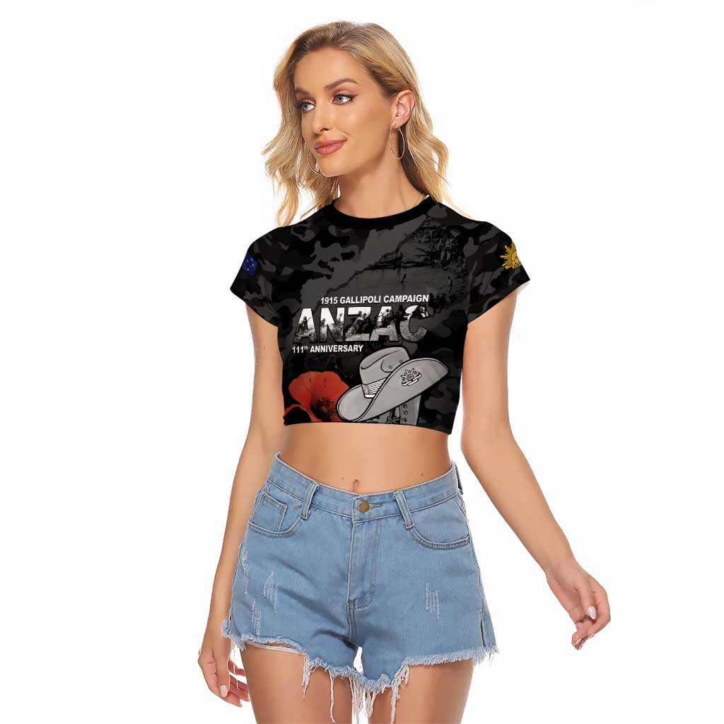 Australia 1915 Gallipoli ANZAC Raglan Cropped T Shirt 111th Anniversary Army Boots And Slouch Hat