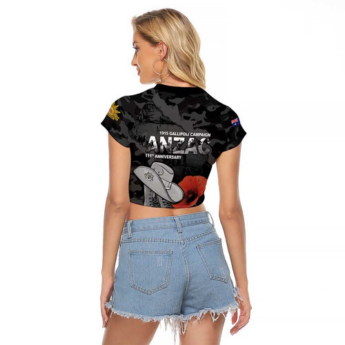 Australia 1915 Gallipoli ANZAC Raglan Cropped T Shirt 111th Anniversary Army Boots And Slouch Hat