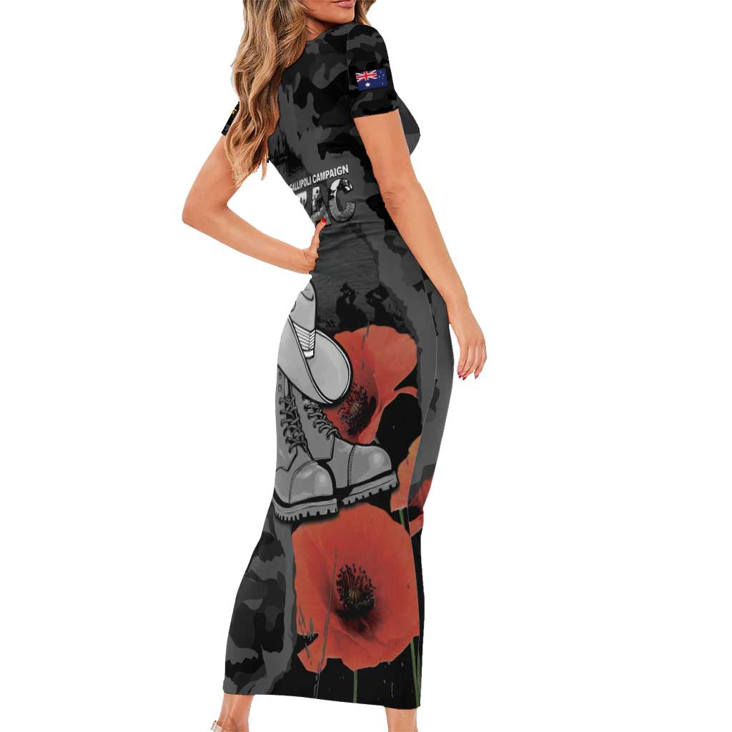 Australia 1915 Gallipoli ANZAC Short Sleeve Bodycon Dress 111th Anniversary Army Boots And Slouch Hat