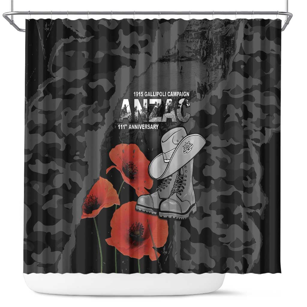 Australia 1915 Gallipoli ANZAC Shower Curtain 111th Anniversary Army Boots And Slouch Hat