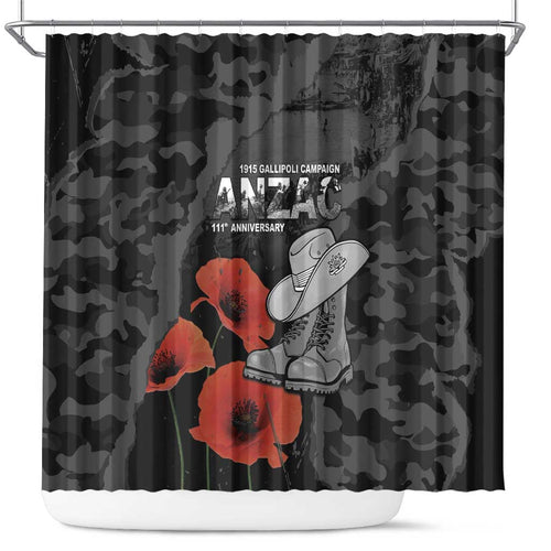 Australia 1915 Gallipoli ANZAC Shower Curtain 111th Anniversary Army Boots And Slouch Hat
