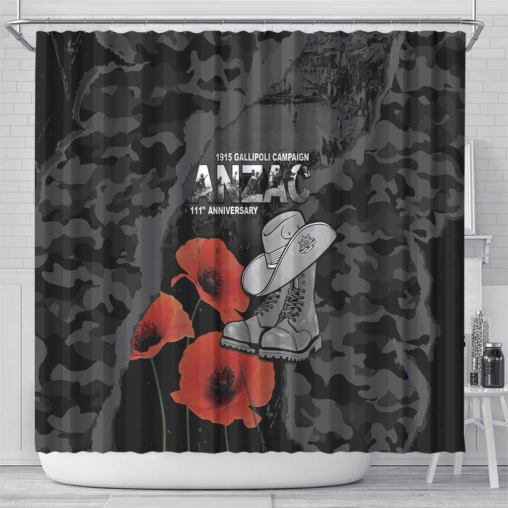 Australia 1915 Gallipoli ANZAC Shower Curtain 111th Anniversary Army Boots And Slouch Hat