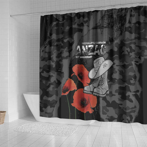 Australia 1915 Gallipoli ANZAC Shower Curtain 111th Anniversary Army Boots And Slouch Hat