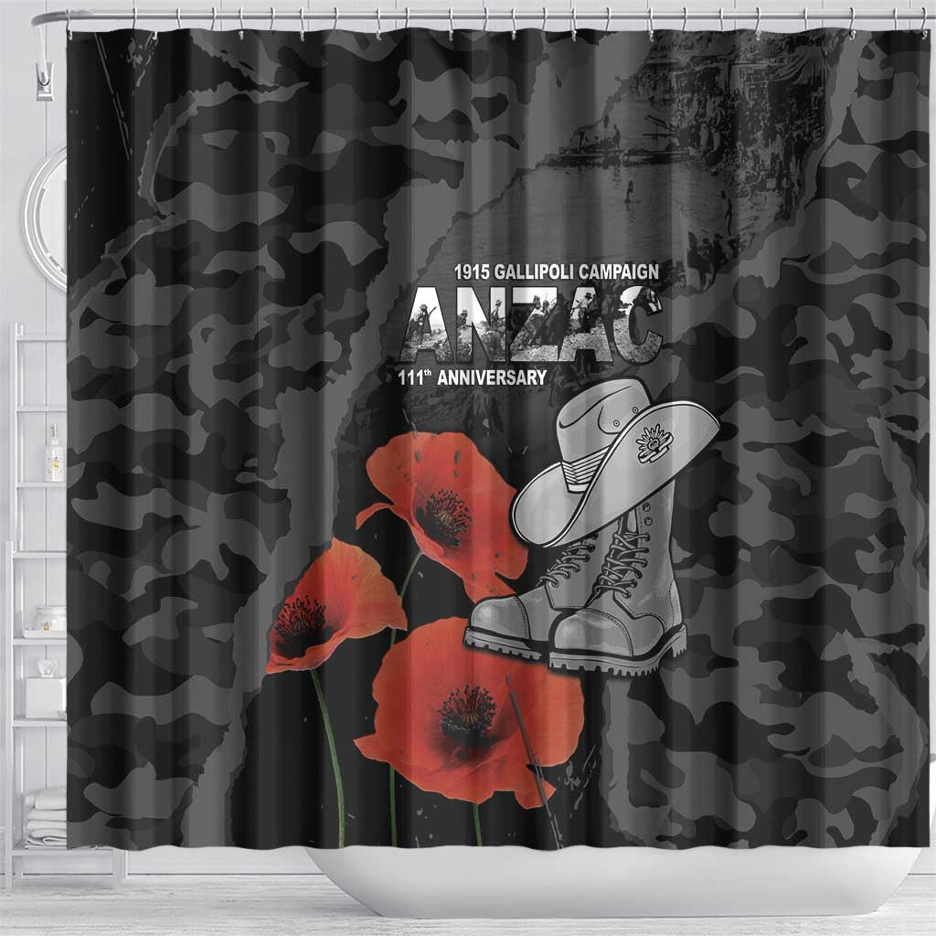 Australia 1915 Gallipoli ANZAC Shower Curtain 111th Anniversary Army Boots And Slouch Hat