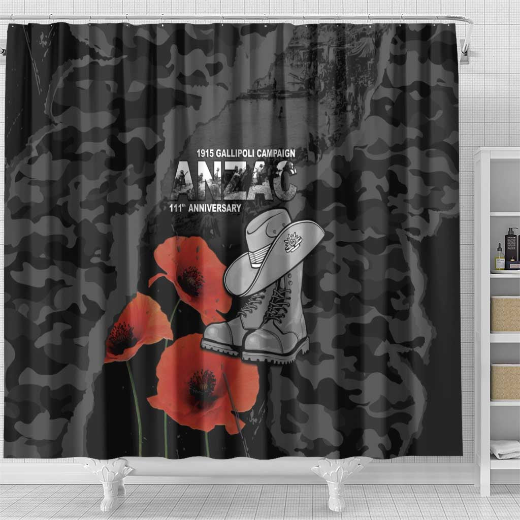 Australia 1915 Gallipoli ANZAC Shower Curtain 111th Anniversary Army Boots And Slouch Hat