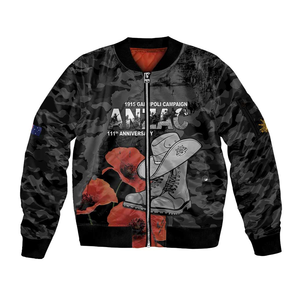 Australia 1915 Gallipoli ANZAC Sleeve Zip Bomber Jacket 111th Anniversary Army Boots And Slouch Hat
