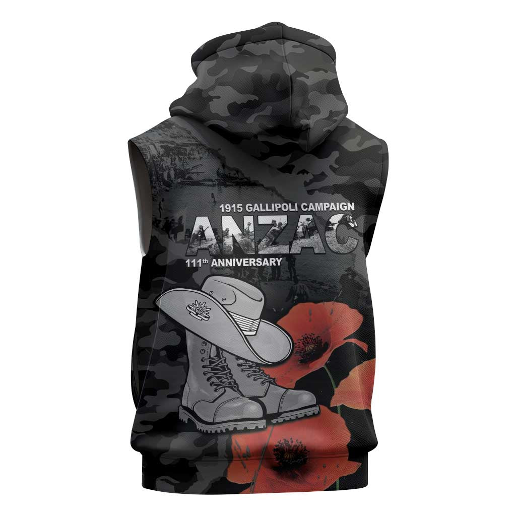 Australia 1915 Gallipoli ANZAC Sleeveless Hoodie 111th Anniversary Army Boots And Slouch Hat