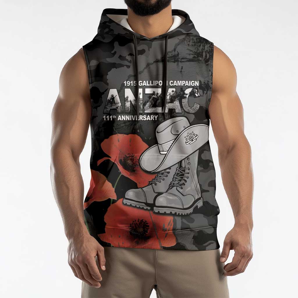 Australia 1915 Gallipoli ANZAC Sleeveless Hoodie 111th Anniversary Army Boots And Slouch Hat