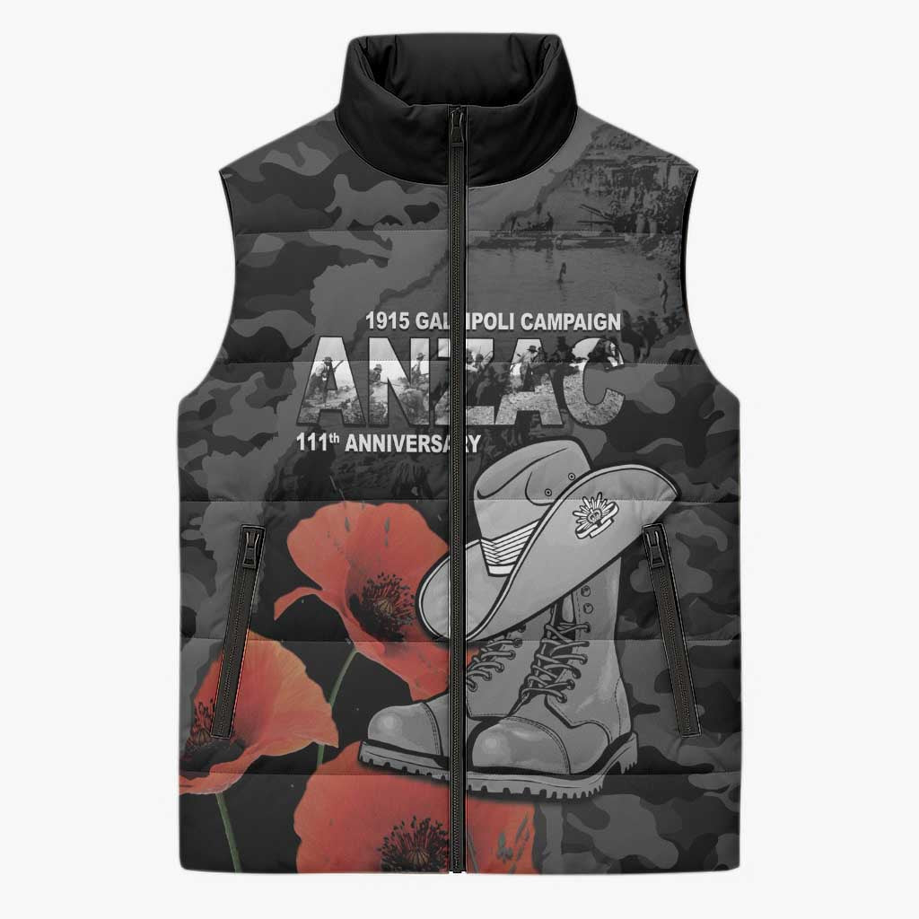 Australia 1915 Gallipoli ANZAC Sleeveless Puffer Jacket 111th Anniversary Army Boots And Slouch Hat