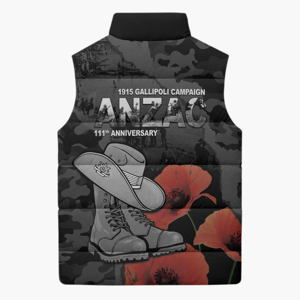 Australia 1915 Gallipoli ANZAC Sleeveless Puffer Jacket 111th Anniversary Army Boots And Slouch Hat