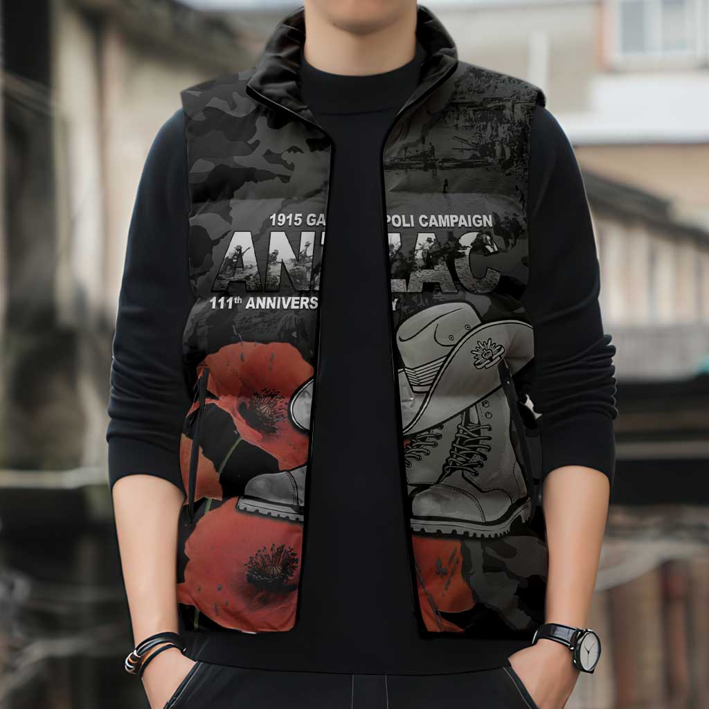 Australia 1915 Gallipoli ANZAC Sleeveless Puffer Jacket 111th Anniversary Army Boots And Slouch Hat