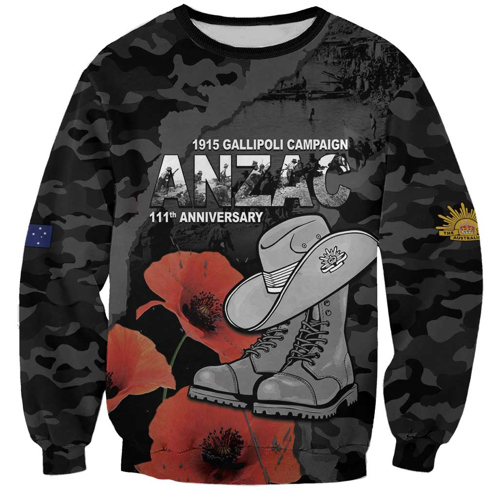 Australia 1915 Gallipoli ANZAC Sweatshirt 111th Anniversary Army Boots And Slouch Hat