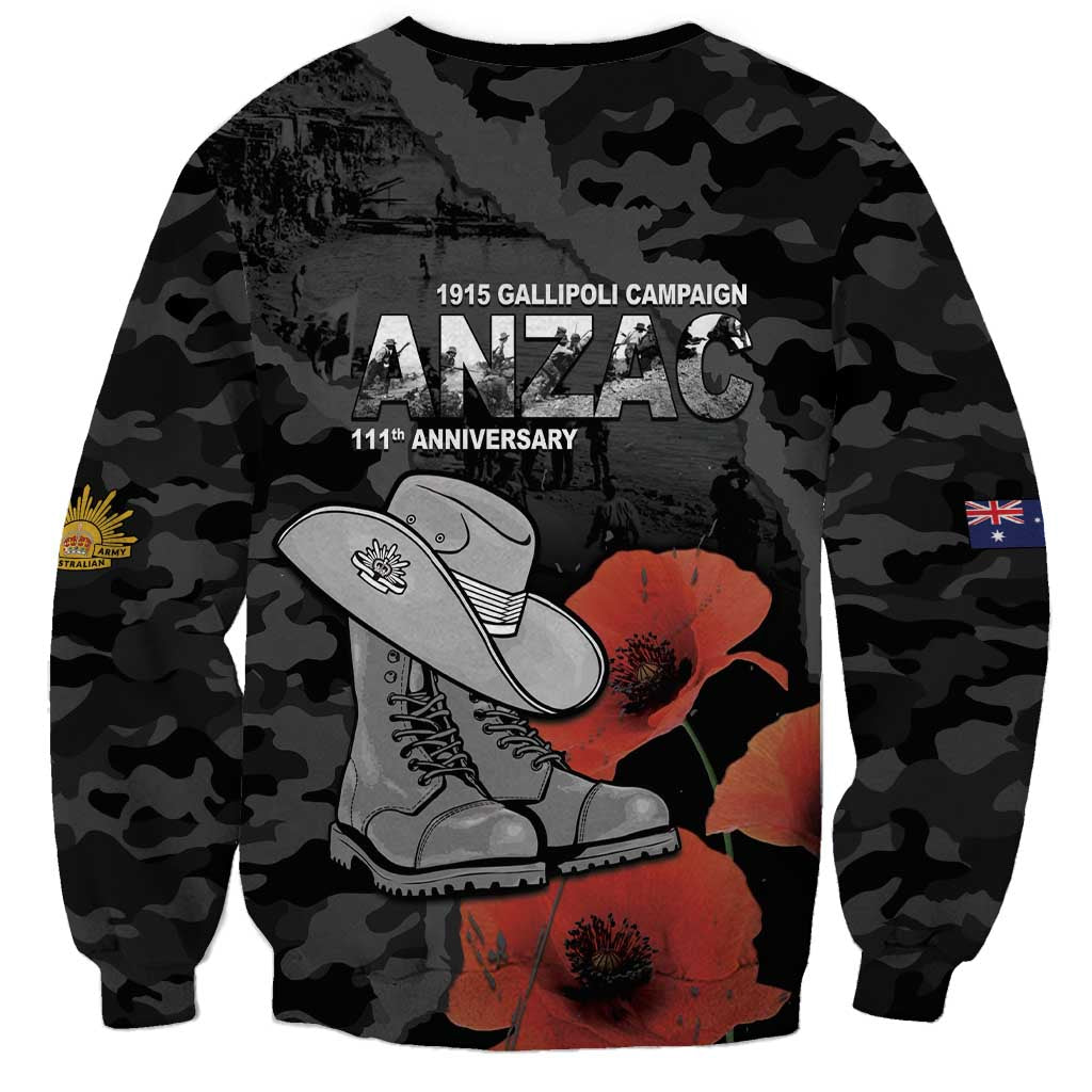 Australia 1915 Gallipoli ANZAC Sweatshirt 111th Anniversary Army Boots And Slouch Hat
