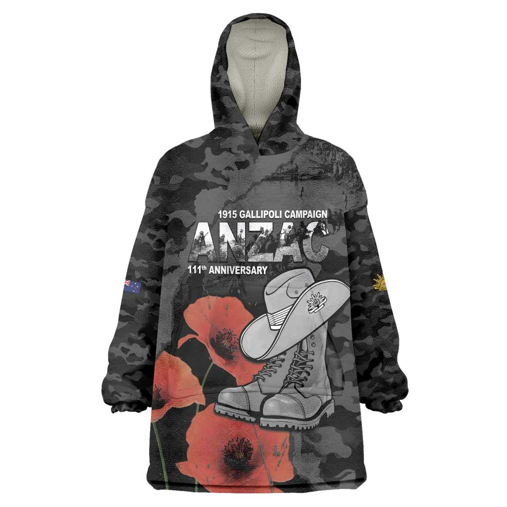 Australia 1915 Gallipoli ANZAC Wearable Blanket Hoodie 111th Anniversary Army Boots And Slouch Hat