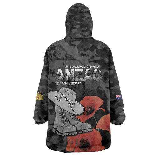 Australia 1915 Gallipoli ANZAC Wearable Blanket Hoodie 111th Anniversary Army Boots And Slouch Hat