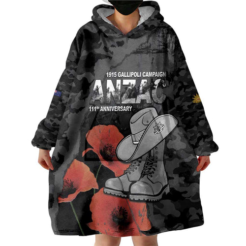 Australia 1915 Gallipoli ANZAC Wearable Blanket Hoodie 111th Anniversary Army Boots And Slouch Hat