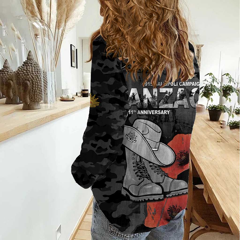 Australia 1915 Gallipoli ANZAC Women Casual Shirt 111th Anniversary Army Boots And Slouch Hat