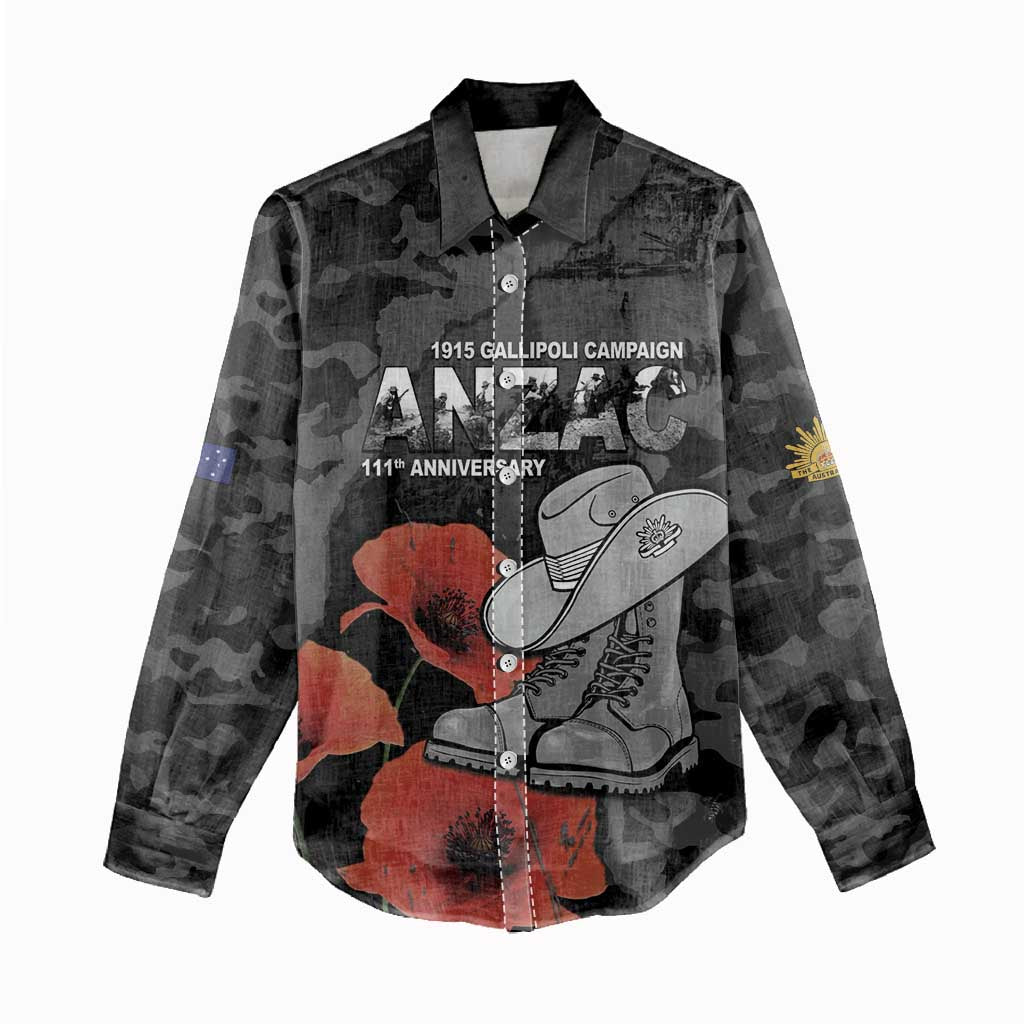 Australia 1915 Gallipoli ANZAC Women Casual Shirt 111th Anniversary Army Boots And Slouch Hat
