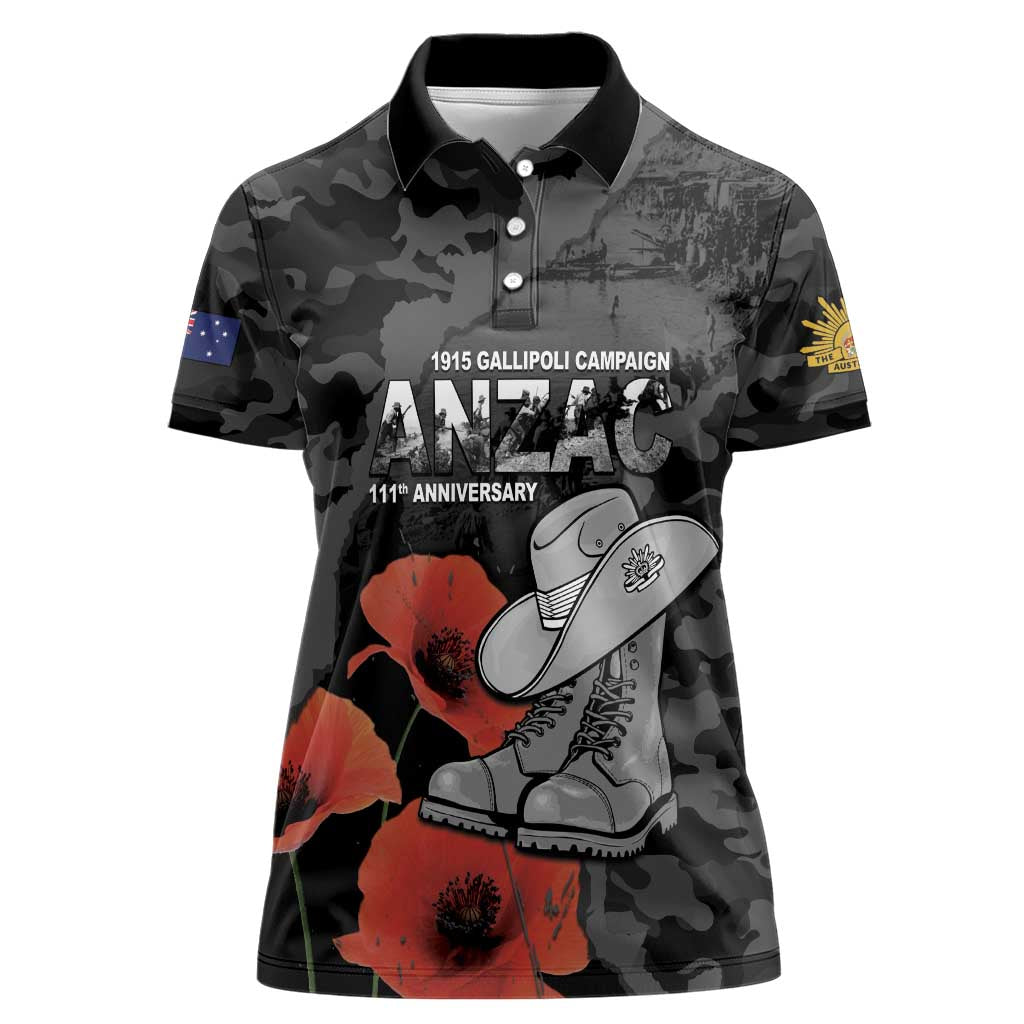 Australia 1915 Gallipoli ANZAC Women Polo Shirt 111th Anniversary Army Boots And Slouch Hat