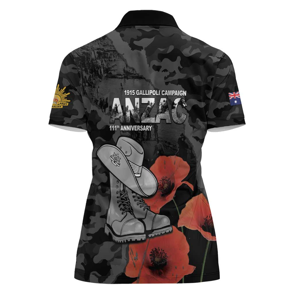 Australia 1915 Gallipoli ANZAC Women Polo Shirt 111th Anniversary Army Boots And Slouch Hat